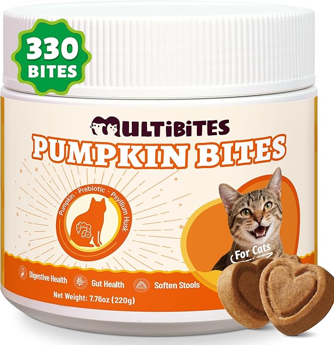 330 Bites Pumpkin Cat Treats, Natural Cat Treats Healthy with Pumpkin Powder for Cats, Psyllium Husk, Digestive Support Kitten Snacks for Stool Firm & Gut Health