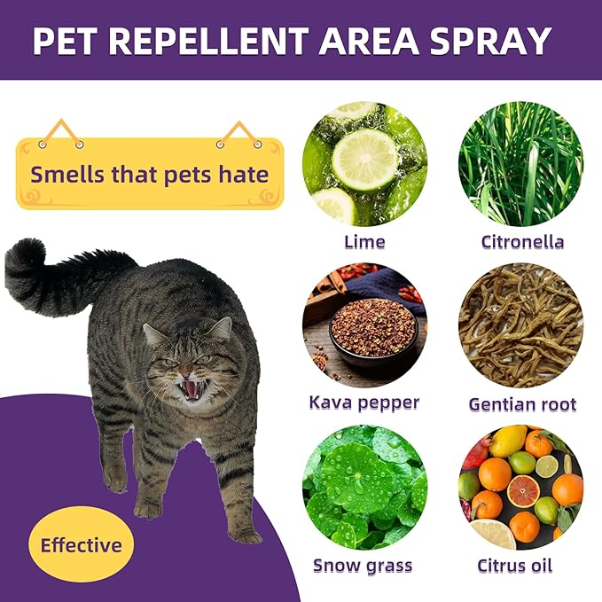 Natural Cat Restricted Area Spraying, Pet Training Spray for Cats and Dogs – Stops Chewing, Licking & Peeing – Teaches Pets Where Not to Go – Safe Indoor & Outdoor Use