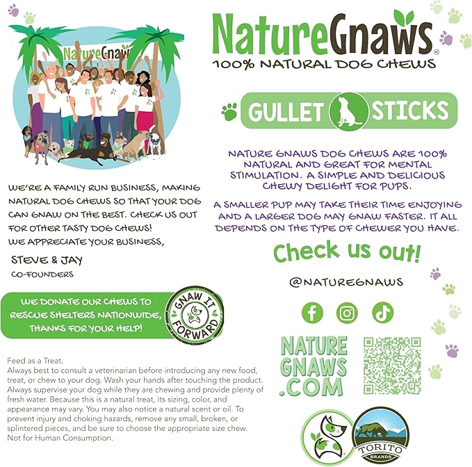 Nature Gnaws Beef Gullet Sticks for Dogs 5-6" (15 Count) - Natural Beef Jerky Stick Dog Chew Treats - Rawhide Free