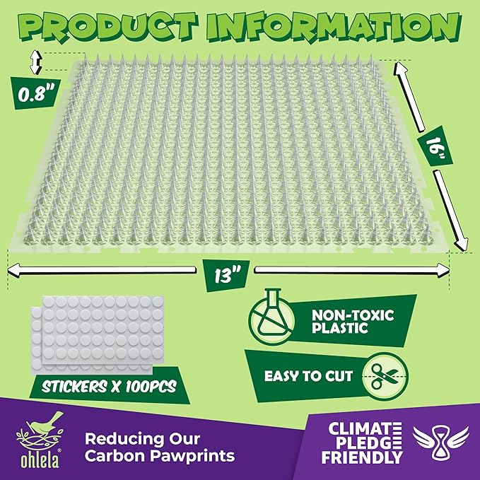 ohlela 16 Pack Scat Mat for Cats - 16 x 13 Inch Cat Repellent Mat with 1 Inch Spike is an Effective Stray Cat Repellent Outdoor & Indoor to Deter Cats & Dogs. Pet Deterrent Indoor 23sqft Coverage