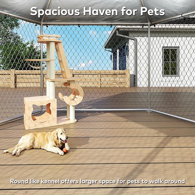 12.5x12.5 FT Large Outdoor Dog Kennel Outside with Heavy-Duty Steel Frame, Waterproof UV-Resistant Cover, Secure Lock, and Hexagonal Wire Fence