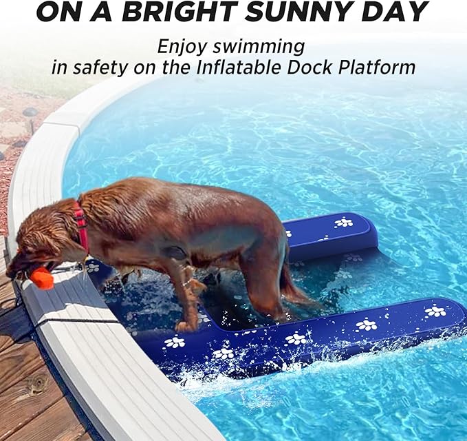 Inflatable Dock Platform, Dog Boat Ramp Floating Non-Slip Oxford and PVC Water Ramp for Dogs Pool, Dock, Lake with Traction Rope, Manual Air Inflation Pump Blue D(4.7ft x 3ft x 6in) Blue
