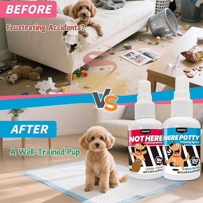 Dog Pee Spray Set, Includes Here Potty & Not Here Training Spray, Potty Training Spray for Dogs, Helps Dogs Develop Proper Potty Habitss (1.69 fl oz Each)