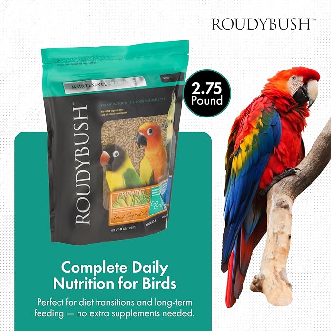 RoudyBush Senior Diet for Adult Birds - Scientifically Formulated Bird Feed - Bird Food Pellets w/Corn, Wheat, Soy & More - Nutritious & Healthy Feed for Birds (Mini, 44oz)