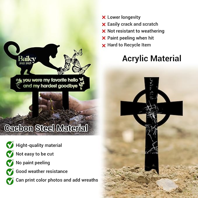 Sleeping Cat Grave Marker – Personalized Outdoor Pet Memorial Stone with Custom Name and Lifespan Dates, Engraved Cat Headstone for Garden or Cemetery, Durable Tombstone for Pet Loss Tribute