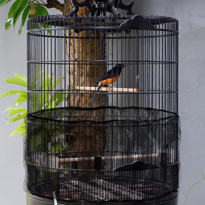 SIMENA Bird Cage Seed Catcher, Skirt for Bird Cage, Nylon Mesh Bird Cage Liners for Large Cages, Elastic and Easy Cleaning Bird Cage Cover, Suitable for Most Cage Shapes (Black 59-79 inch)