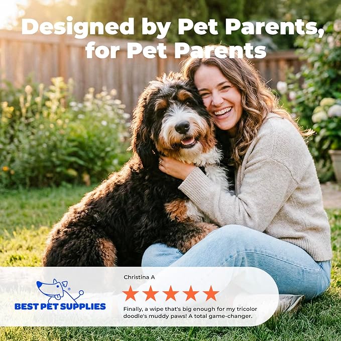 Best Pet Supplies 8" x 9" Large Dog Wipes - Cleaning and Deodorizing for Paws and Coat - Gentle Formula with Coconut Vitamin E for Puppies and Cats - 400 Count