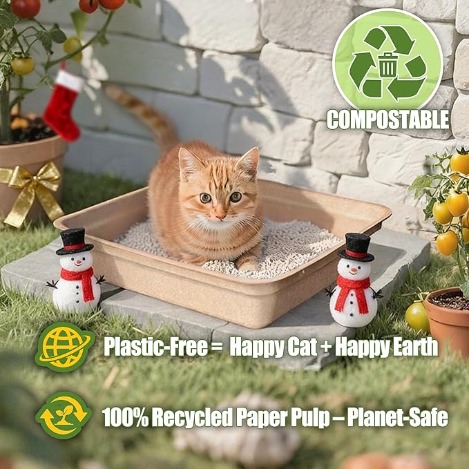 Disposable Litter Boxes for Cats Large: 2/4/6/8-Pack 17.5'' x 13.5'' Leak-Proof Sustainable for Indoor/Travel Use Standalone or as Liner 4-Pack