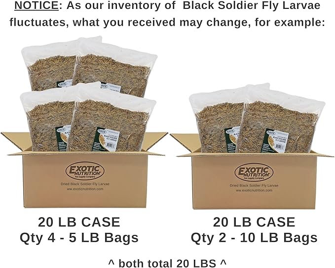 Exotic Nutrition 60 LB Bulk Dried Black Soldier Fly Larvae - High-Calcium Insect Treat - Chickens, Wild Birds, Bluebirds