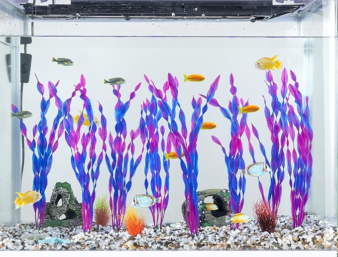 MyLifeUNIT Artificial Seaweed Water Plants for Aquarium, Plastic Fish Tank Plant Decorations 10 PCS (Purple)