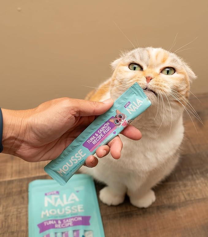 LOVE, NALA Skin & Coat Health – Tuna & Salmon + Collagen Mousse Cat Treats – Lickable Squeeze-Up Puree, Topper or Treat – Grain-Free, 24 Pack – Human-Grade Protein, Non-GMO, No Artificial Additives