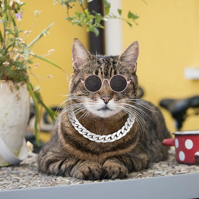 Cat Sunglasses Gold Chain Costume Decorations UV Protection Classic Retro Puppy Retro Sunglasses Faux Photo Props
