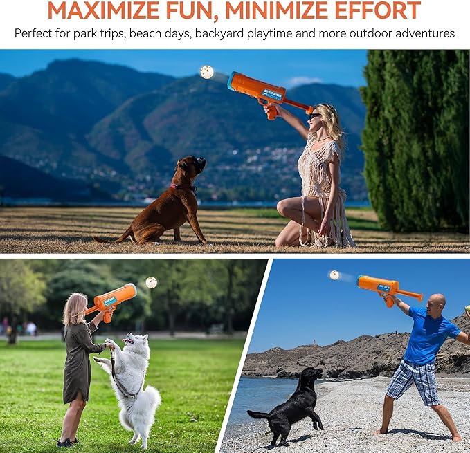 ALL FOR PAWS Dog Ball Launcher, Upgraded Dog Ball Blaster with 3 ETPU Balls, Interactive Thrower for Medium to Large Dogs, Play Fetch Toy for Dogs for Outdoor Exercise