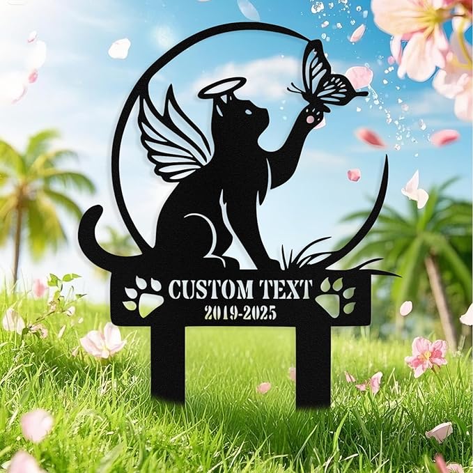 Custom Cat Grave Marker Outdoor, Personalized Metal Cat Memorial Grave Stake with Name and Date, Outdoor Waterrproof Cats Memorial Plaque