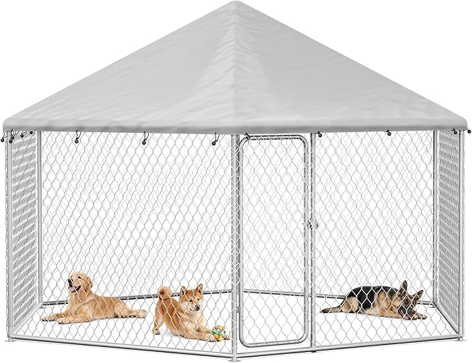12.5x12.5 FT Large Outdoor Dog Kennel Outside with Heavy-Duty Steel Frame, Waterproof UV-Resistant Cover, Secure Lock, and Hexagonal Wire Fence