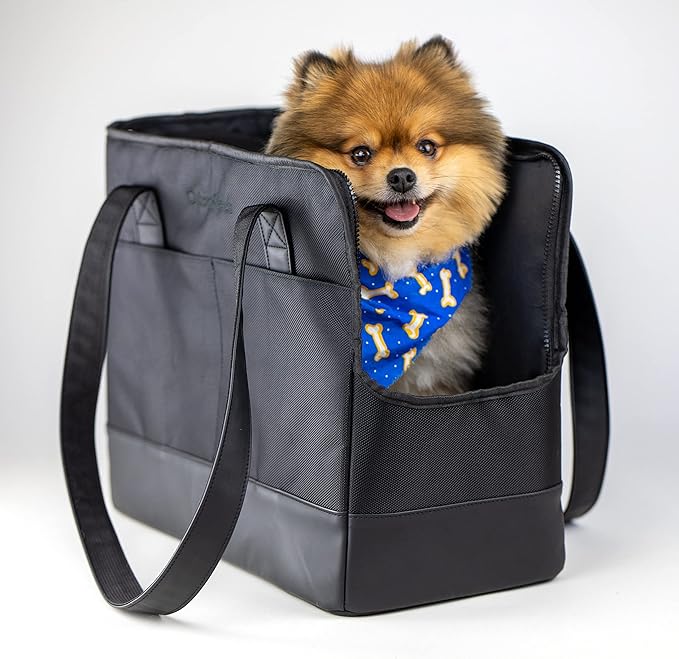 OSKAR&FRIENDS Pet Carrier Tote for Small Dogs & Cats – Vegan Leather Dog Purse with Breathable Mesh, Sherpa Bed & Safety Tether – Fits Pets Up to 20 lbs