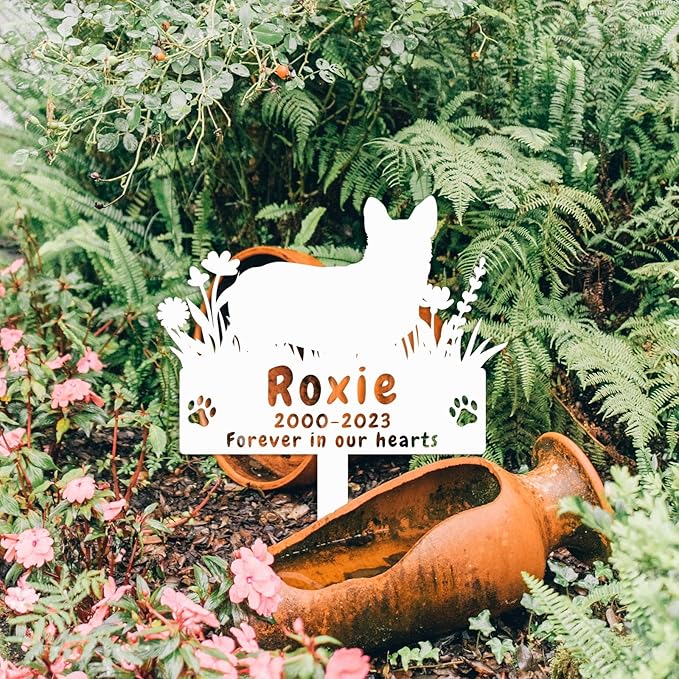 Personalized Dog Corgi Memorial Stake Metal Grave Marker, Custom Corgi Flowers Dog Memorial Grave Marker Garden Stake, Metal Sympathy Sign Remembrance Marker Customized Gifts