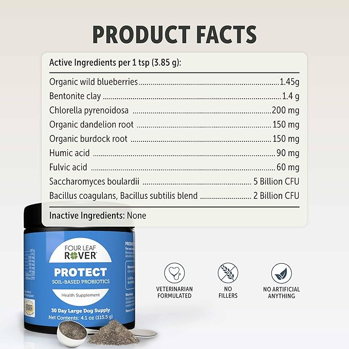 Protect - Probiotics for Dogs - Veterinarian Formulated - with Natural Prebiotics and Antioxidants - Detoxification & Gut Health - 60 Day Large Dog Supply