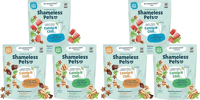 Shameless Pets Crunchy Cat Treats - Kitty Treats for Cats with Digestive Support,Natural Ingredients for Kittens,Healthy Flavored Feline Snacks - Variety Pack,(Pack of 6)
