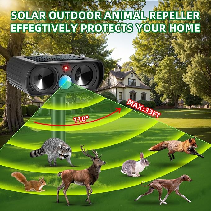 2026 Cat Repellent Outdoor Solar Ultrasonic Animal Repellent Outdoor with Motion Activated Cat Deterrent to Scare Deer Squirrel Rabbit Raccoon Skunk Repellent for Yard Lawn Garden(2Pack)