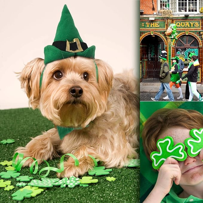PETLESO St. Patrick's Day Pet Green Hat, Cat Irish Leprechaun Costume Adjustable Cap for Small Dogs, Cats & Rabbits, Parades & Photo Shoots Headwear, Small