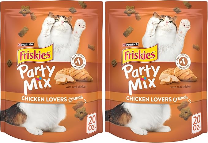 Friskies Purina Cat Treats, Party Mix Chicken Lovers Crunch - 20 Oz. Pouch (Pack of 2)