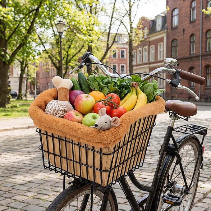 2 Pcs Dog Bicycle Basket Liner Pets Bike Basket Cover Soft and Warm with Durable Canvas Outside Ideal Gift for Pet Lover Easy to Install Comfort Padded Bike Baskets Liner for Dog Carrier