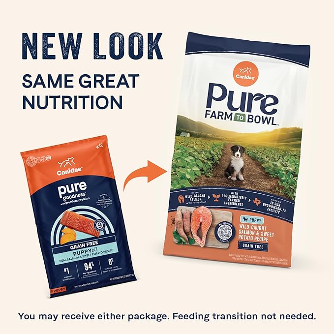 Canidae Pure Farm to Bowl Wild-Caught Salmon & Sweet Potato, Puppy Dog Food, Grain-Free, 4lb