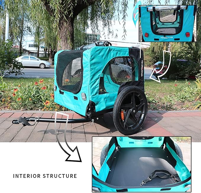 2-in-1 Dog Bike Trailer & Pet Carrier with Quick-Release Wheels, Foldable Steel Frame & Non-Slip Floor, 88 lbs Capacity for Medium/Small Dogs, Compatible with 20"-29" Bicycles