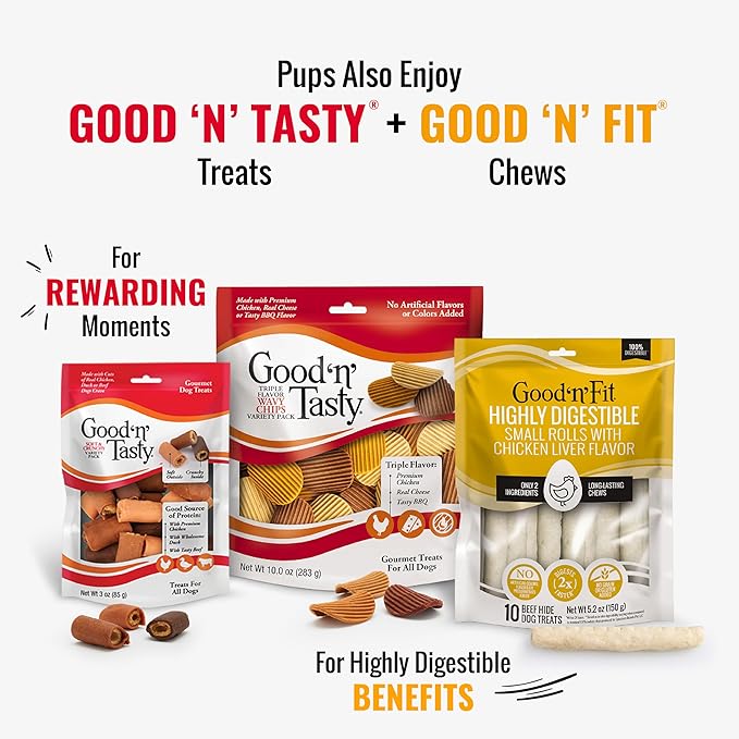 Good ‘n’ Fun Triple Flavor Ribs Chews for All Dogs, 4 Ounces, Treat Your Dog to Long-Lasting Chews Made with Beef Hide, Chicken and Pork Hide