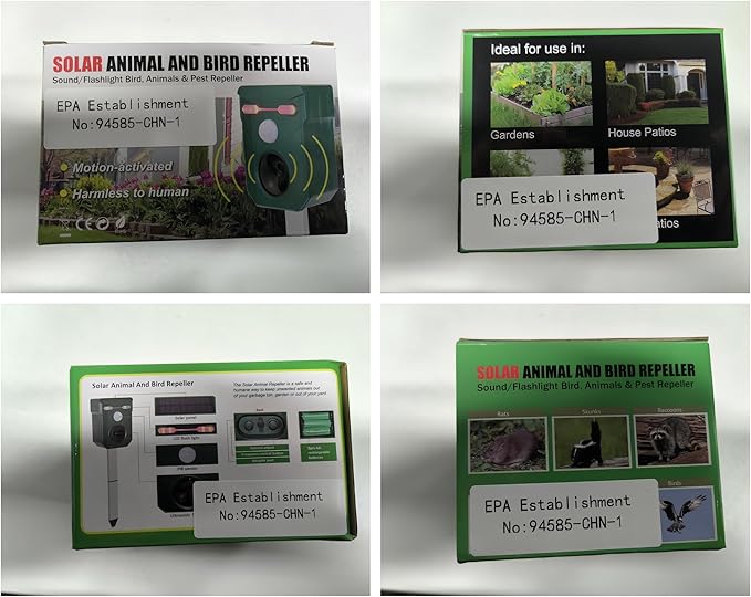 Solar Ultrasonic Animal Repeller Cat Deterrent Outdoor Squirrel Rabbit Dog Skunk Raccoon Coyote Fox Deer Predator Deterrents Repellent Device with Light & Motion Detection for Yard Farm Garden