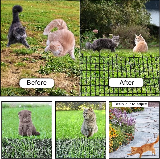 158" x 11.8 "Extra Long Cat Scat Mat with14 Staples, Cat Repellent/Deterrent Outdoor/Indoor Pet Proof Furniture Protector with Spikes Sprickle,Stop Cats & Other Animals from Digging Garden
