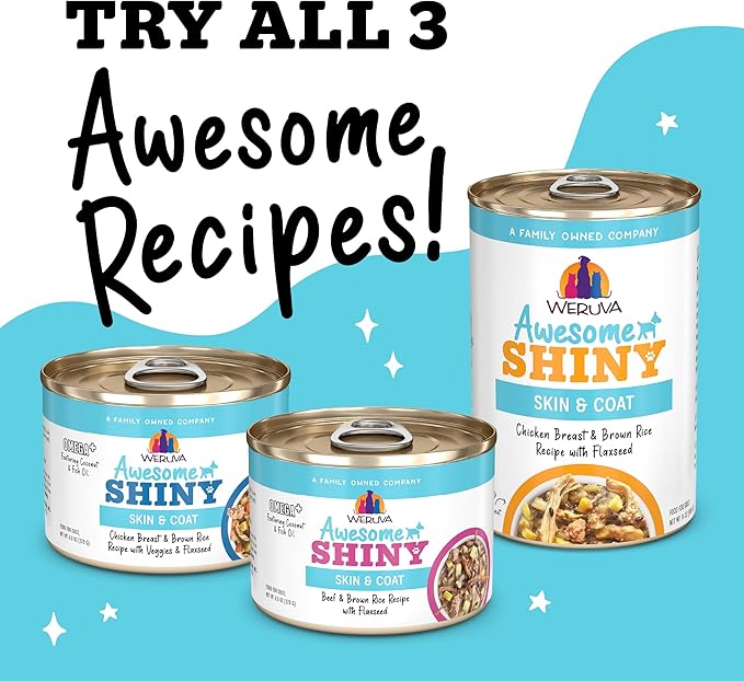 Weruva Awesome Shiny Wet Dog Food, Coat Crusader Variety Pack, 6oz Can (Pack of 9)