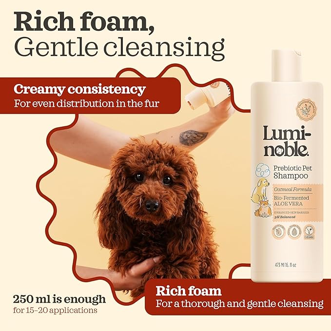 Prebiotic Hypoallergenic Sensitive Dog Shampoo – Oatmeal & Vanilla Scent Formula, Sensitive Skin | Vegan, Paraben-Free, Moisturizing & Deodorizing, Pet Shampoo | Safe for Dogs & Cats – 16 fl oz