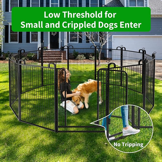 Dog Playpen Outdoor 16 Piece Panels Heavy Duty Dog Fence 47" Height Anti-Rust with Doors Portable for RV Camping Yard, Total 36FT, 103 Sq.ft, Snowy Black