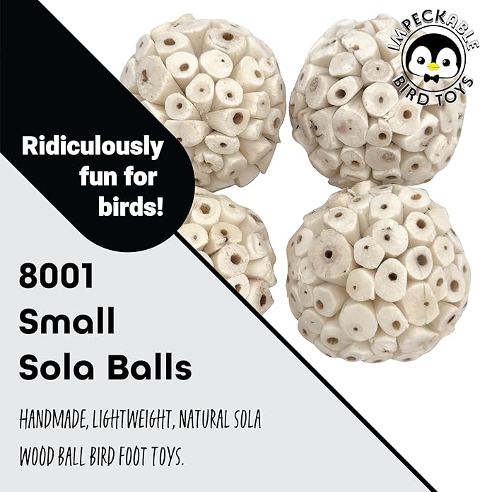 8001 Pk4 Small Sola Balls - Handcrafted Bird Toy & Cage Accessories for Parakeet, Parrot, Cockatiel, Conure - 2.4 Inch Lightweight Foraging Chew Parts - Breaks Apart, Lightweight, Easy top chew