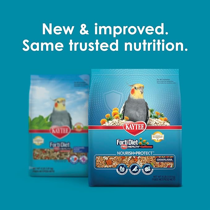Kaytee Forti-Diet Pro Health+Safflower Nourish+Protect Cockatiel Food, Supports Breeding and Molting, Nutrition Backed by Science, Digestive and Brain Health, 4 pounds