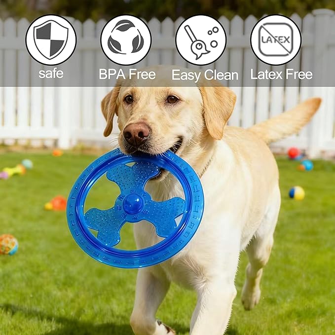 Dog Flying Disc, Outdoor Dog Toys, Dog Fetch Toy, Dog Toy for Medium Dogs and Large Dogs, Lightweight Soft Frisbee for Fetch, Tug of War, Catch, Play, 9 inch, Blue