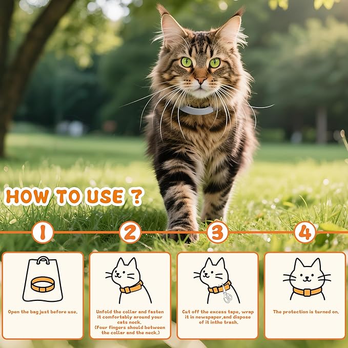 4 Pack Flea and Tick Collar for Cats - 20" Adjustable Collar Fits Cat, Long-Lasting 24-Month Protection for Small, Medium, and Large Cat - Waterproof Flea Tick Prevention
