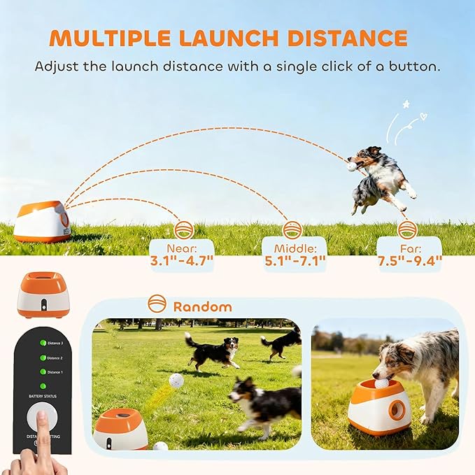 Automatic Dog Ball Launcher for Medium and Large Dogs, 26-79 FT Adjustable Distance Thrower, Hands-Free Automatic Ball Launcher for Dogs Fetch Dog Ball Launcher Toy with Safety AUT