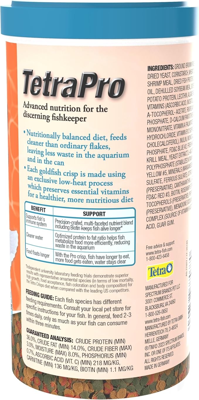 Tetra 77077 TetraPRO Goldfish Crisps for Fishes, 7.9 Ounce