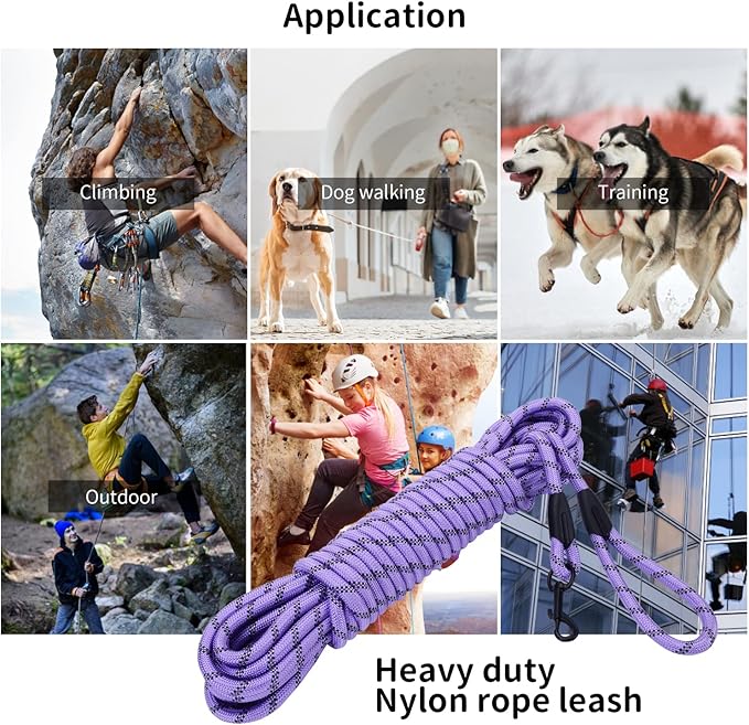 Long Dog Leash for Training 15Ft-Reflective Nylon Rope with Swivel Hook-Recall Agility Lead for Large Small Medium Dogs Outside Walking Hiking-Purple
