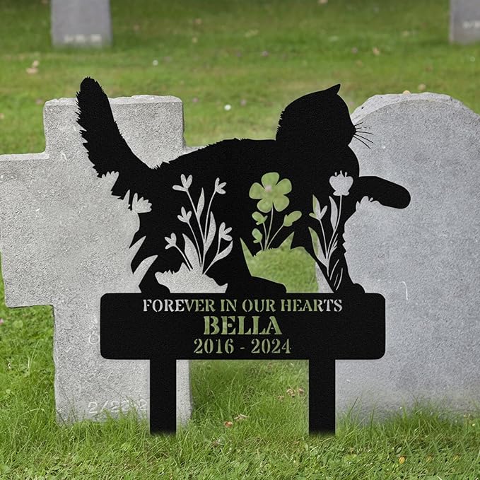 Custom Cat Grave Marker Outdoor, Personalized Metal Cat Memorial Grave Stake with Name and Date, Outdoor Waterrproof Cats Memorial Plaque