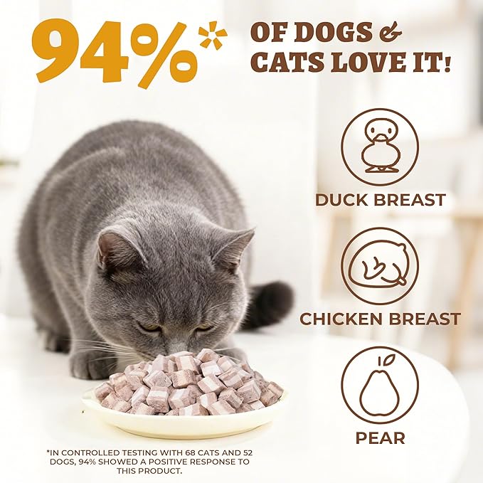 Wellix Freeze Dried Duck&Pear Treats for Cats&Small Dogs - Natural Freeze Dried Cat Treats for Gut,Digestion Healthy - High-Protein Food Topper for Kittens Training Snacks 4.93oz