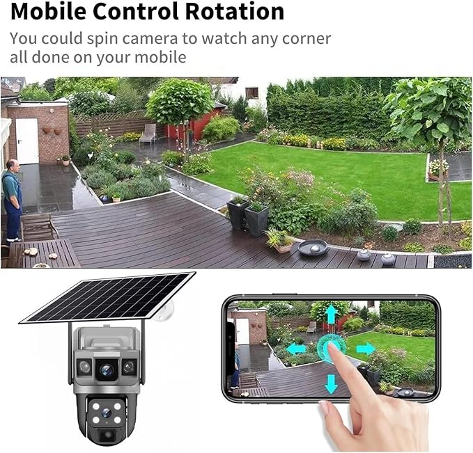for Outdoor Camera Battery CCTV Monitor 4G SIM Card Network IP Security Pet Camera Motion Detection 3 Screen PTZ Camera(4G CCTV 128G Card)