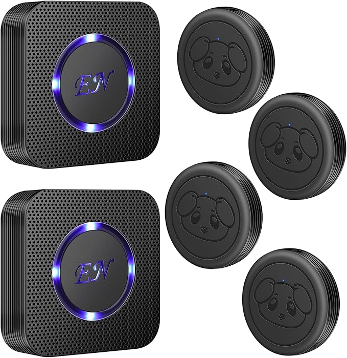 EverNary Dog Door Bell Wireless Doggie Doorbells for Potty Training with Waterproof Touch Button Dog Bells Included 2 Receivers and 4 Transmitters, Black
