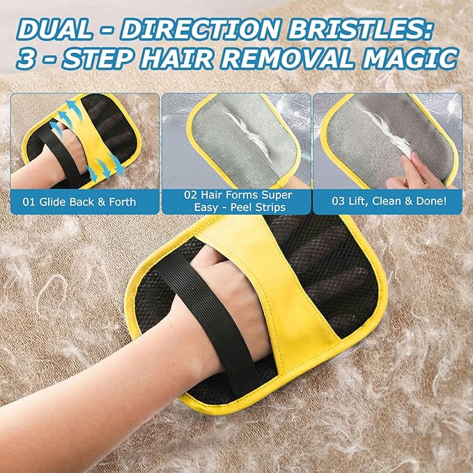 2Pcs Magic Brush Pet Hair Remover, Five-Finger Electrostatic Cat & Dog Hair Removal Gloves for Furniture, Couch, Carpet, Bedding, Reusable Cleaning and Grooming Mitts
