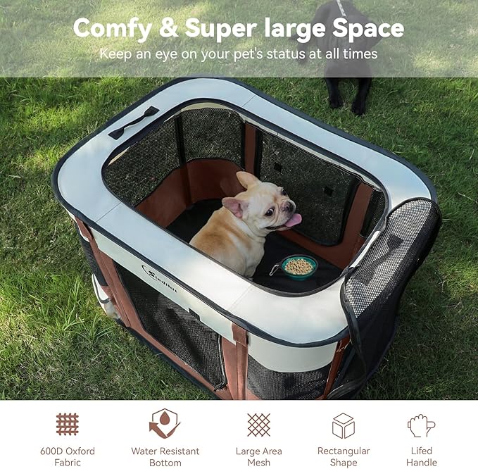 Dog Playpen,Cat Pet Puppy Pen,Portable Playpens for Dogs Indoor Outdoor Travel Camping Use,Foldable Dog Kennel Tent Crate for Rabbit Small Animals with Carrying Case (Brown, Large)