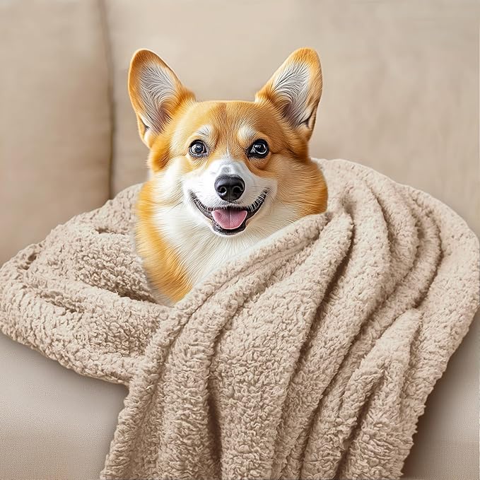 1 Pack 3 Calming Blankets Fluffy Premium Fleece Pet Blanket Soft Sherpa Throw for Dog Puppy Cat Beige/Black/Grey Medium (30" x20'')