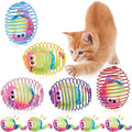 Jecery 5 Pcs Cat Spring Balls Toys Stretchable Rolling Balls Colorful Playful Coils Interactive Action Toy Caged Rats for Kitten Pet Supplies (Monster,Rainbow Color)